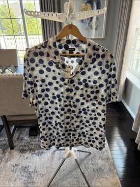 Express Men’s White Shirt with Navy Polka Dots